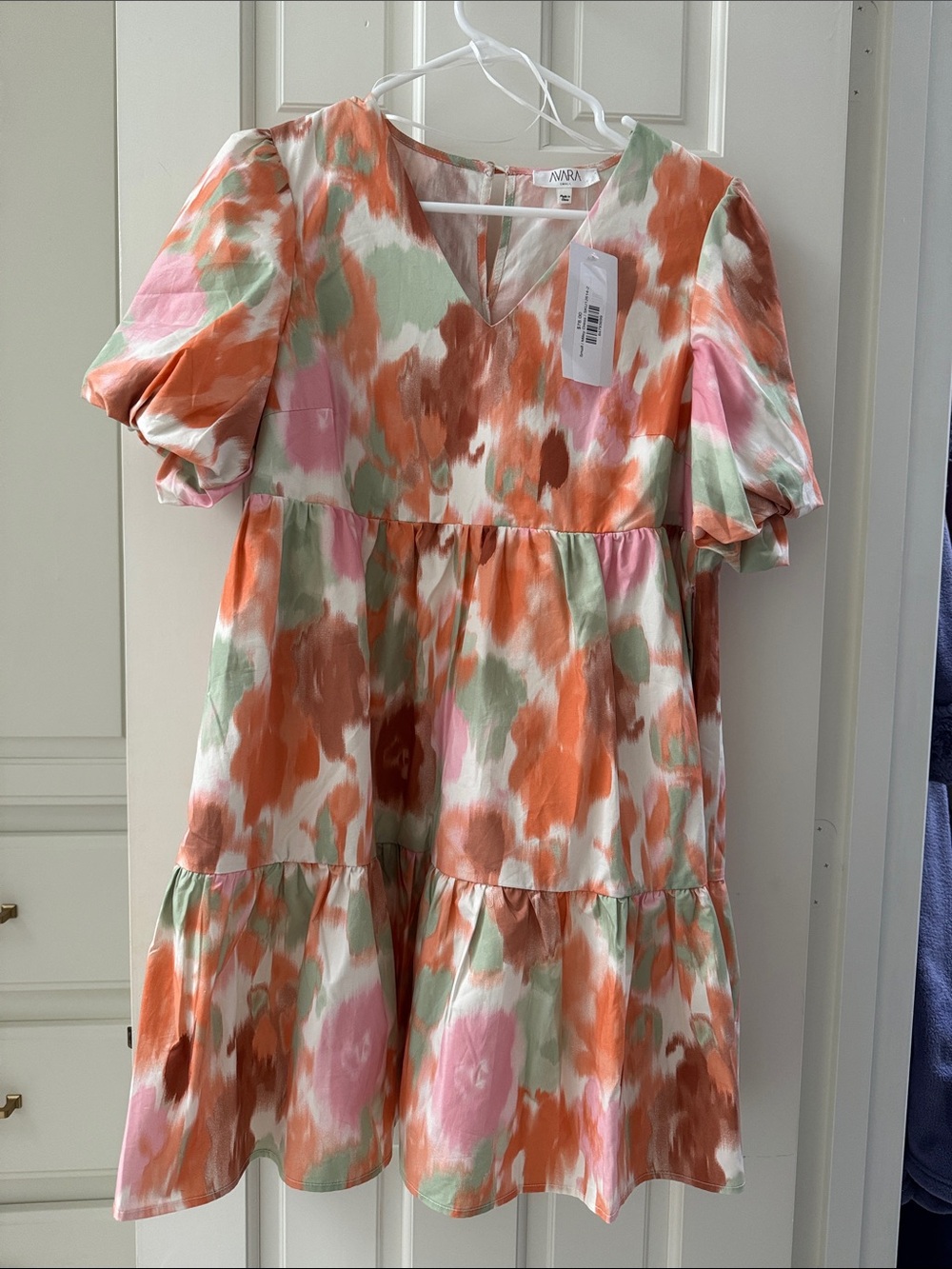 Watercolor Tiered Casual Dress in Orange, Pink & Green